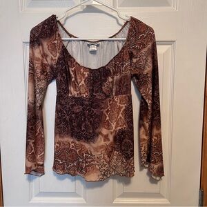 Elegant Brown Patterned Women's Top
